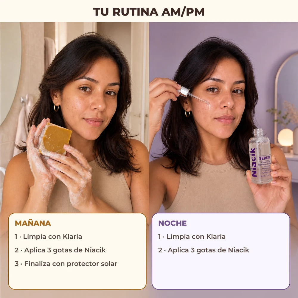 Rutina de mañana y noche con Klaria y Niacik para el Kit Piel Reset
