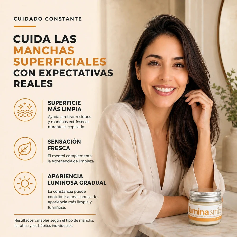 Expectativas responsables de cuidado de manchas superficiales con Lumina Smile