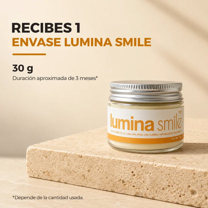 Un frasco Lumina Smile de 30 g y duración aproximada según el uso