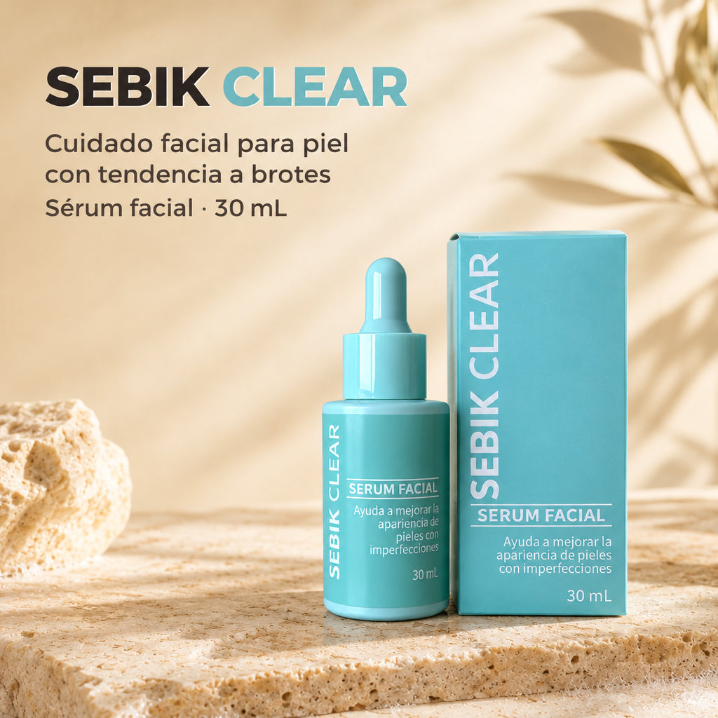 Sebik Clear, frasco y caja de sérum facial de 30 mL (imagen ilustrativa)
