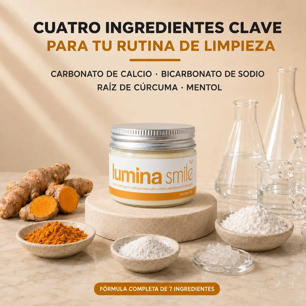 Ingredientes clave de Lumina Smile: minerales, cúrcuma y mentol
